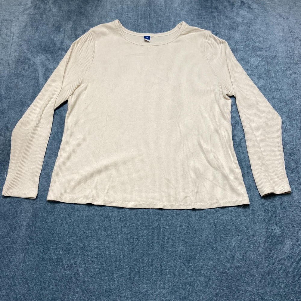 Old Navy Sweater Womens 2X White Ribbed Knit Cotton Stretch Round Neck Cozy